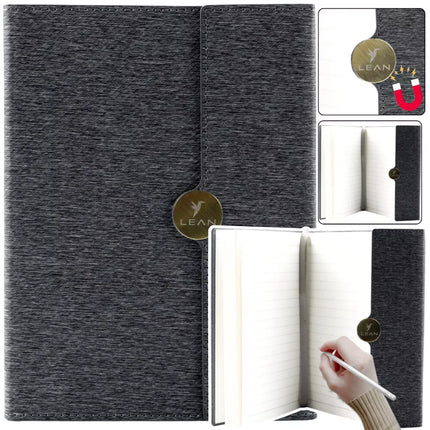 Magnetinis sąsiuvinis, skirtas biurui, A5 formato, su linijomis, juodas viršelis