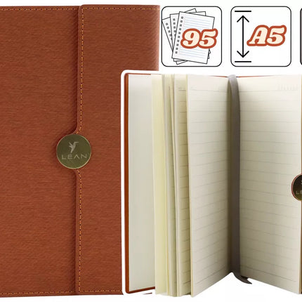 Biuro užrašų knygelė su magnetu A5 formato, rudu viršeliu, su linijomis