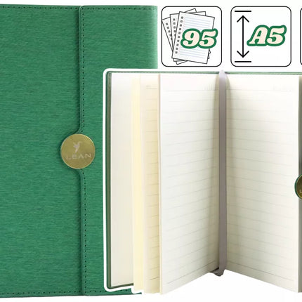 Biuro užrašų knygelė su magnetu A5 linijomis, žaliu viršeliu