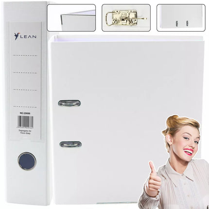 A4 formato dokumentų segtuvas / 75 mm svirties mechanizmas, baltas