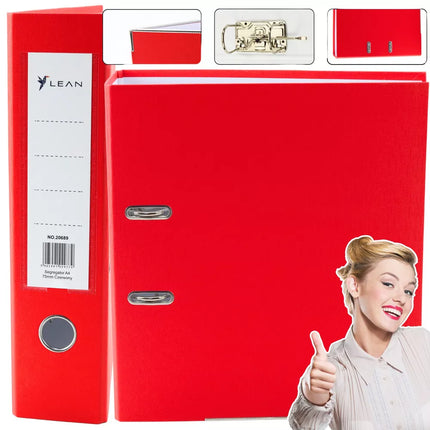 A4 formato dokumentų segtuvas / 75 mm svirtinis mechanizmas, raudonas