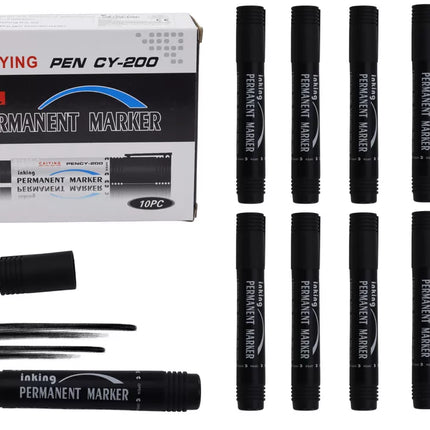 Permanentinių žymeklių rinkinys, atsparus vandeniui, juodas, 10 vnt.