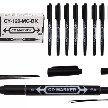 Dvipusių vandeniui atsparių žymeklių rinkinys CD diskams, juodi, 10 vnt.