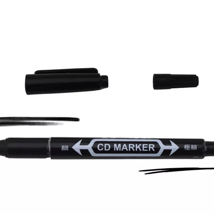 Dvipusių vandeniui atsparių žymeklių rinkinys CD diskams, juodi, 10 vnt.