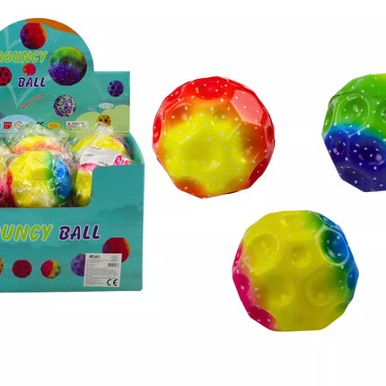 Šviečiantis kamuoliukas minkymui ir atmušinėjimui su įdubimais, spalvotas, 9,5cm