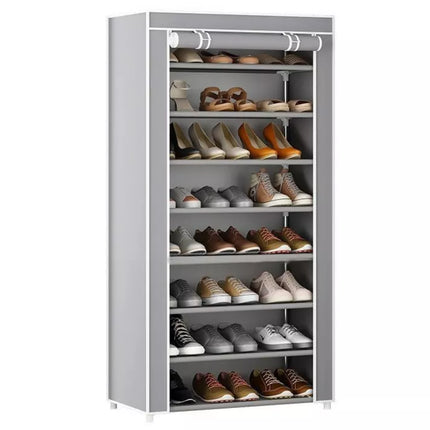 8 aukštų batų stovo organizatorius spintai, apsauga nuo dulkių, pilkas