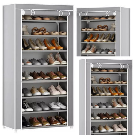 8 aukštų batų stovo organizatorius spintai, apsauga nuo dulkių, pilkas