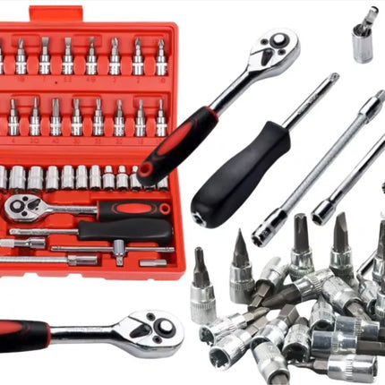 1/4 colio terkšlės raktų rinkinys – 46 dalys dėkle