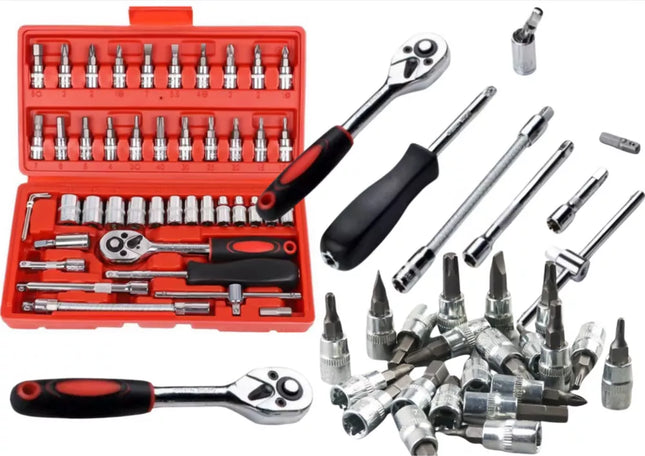 1/4 colio terkšlės raktų rinkinys – 46 dalys dėkle