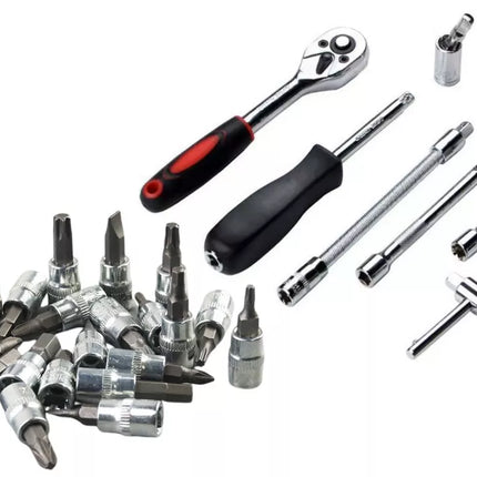 1/4 colio terkšlės raktų rinkinys – 46 dalys dėkle