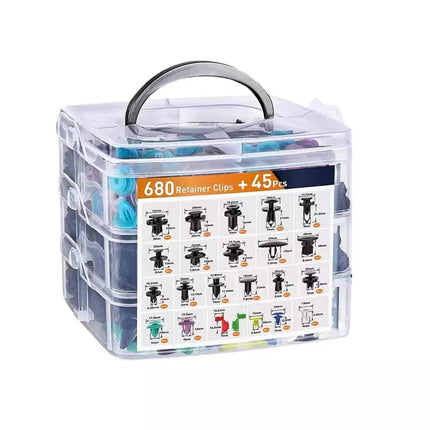 Automobilinių spaustukų rinkinys organizatoriuje, 23 dydžiai, 680 vnt.