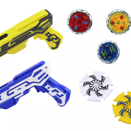 Šautuvų paleidimo rinkinys, 4 metaliniai diskai, mėlynos ir geltonos spalvos švieselės