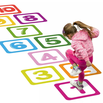 Grindų lipdukai skaičiai 1–10, skirti mokyti šokinėti ant vienos kojos