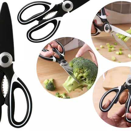 Daugiafunkcinės virtuvinės žirklės su neslystančiu ašmenų dangteliu