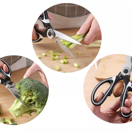 Daugiafunkcinės virtuvinės žirklės su neslystančiu ašmenų dangteliu