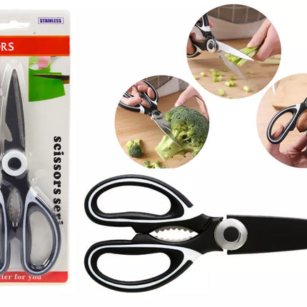 Daugiafunkcinės virtuvinės žirklės su neslystančiu ašmenų dangteliu