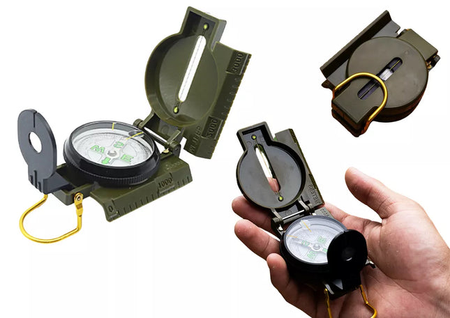 Turistinis kompasas su fluorescencinėmis rodyklėmis, aliuminio korpusas
