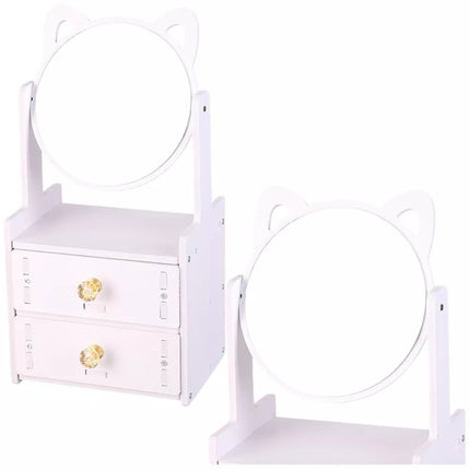 Mini komodos su makiažo veidrodžiu ir dviem stalčiais, su ausytėmis, medinis, baltas