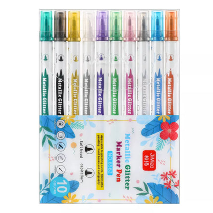 Metalinių blizgučių žymeklių rinkinys, spalvoti, dvipusiai, 10 vnt.