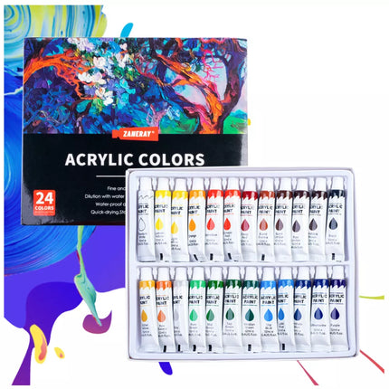 Akrilinių meno dažų rinkinys tūbelėse, gausiai pigmentuotas, 24 vnt., 12 ml
