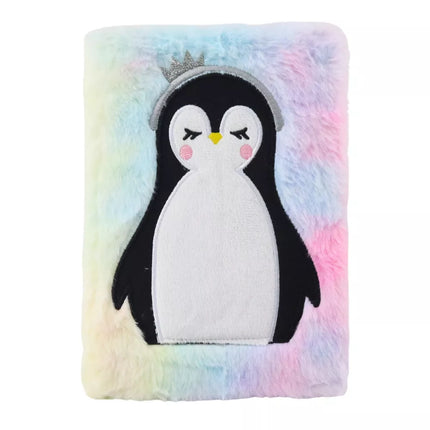 Pliušinis sąsiuvinis su kailiu, dryžuotas pingvino sąsiuvinis, spalvotas A5 formato