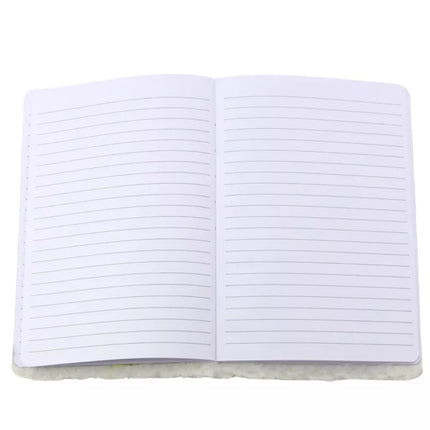 Pliušinis sąsiuvinis su paukščio sidabro blizgučiais, baltas, su linijomis