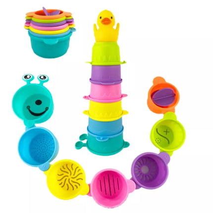 Vonios žaislai puodeliai su skylutėmis antis 8 El