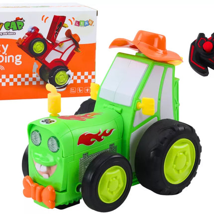 Šokinėjantis žalias R/C traktorius su nuotoliniu valdymu