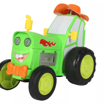 Šokinėjantis žalias R/C traktorius su nuotoliniu valdymu