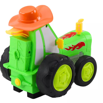 Šokinėjantis žalias R/C traktorius su nuotoliniu valdymu
