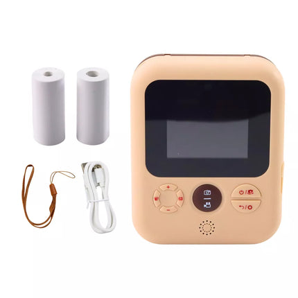 Skaitmeninis fotoaparatas vaikams su momentiniu spausdintuvu rudos spalvos ir 3 ritinėliai popieriaus