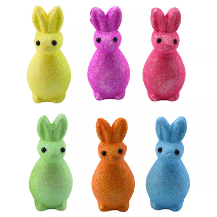 Polistireniniai Velykų zuikučiai blizgučiai dekoratyviniai spalvingi 6 vnt.