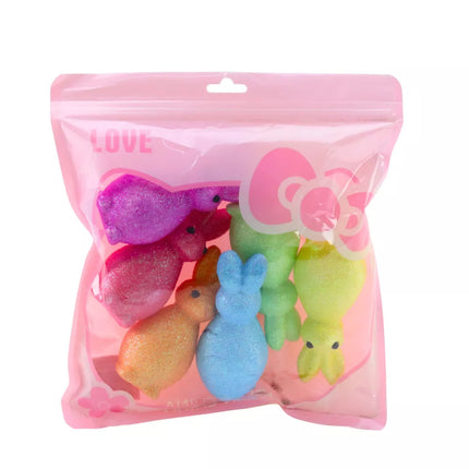 Polistireniniai Velykų zuikučiai blizgučiai dekoratyviniai spalvingi 6 vnt.