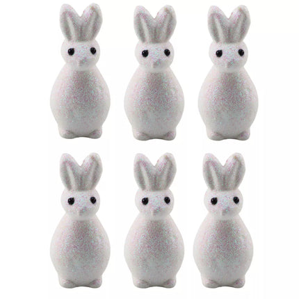 Polistireniniai Velykų zuikučiai su blizgučiais, dekoratyviniai, balti, 6 vnt.