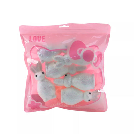 Polistireniniai Velykų zuikučiai su blizgučiais, dekoratyviniai, balti, 6 vnt.