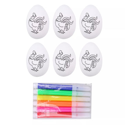 Velykiniai putplasčio kiaušiniai dažymui, žymekliai, gaideliai, 6 vnt.