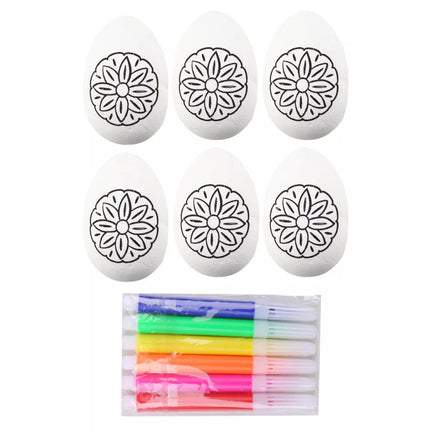 Velykiniai putų polistirolo kiaušiniai, skirti dažymui, žymekliai, gėlių raštas A, 6 vnt.