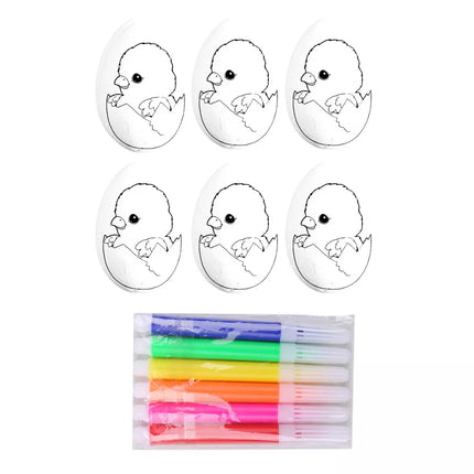 Velykiniai putplasčio kiaušiniai dažymui, žymekliai, viščiukas kiaušinyje, 6 vnt.