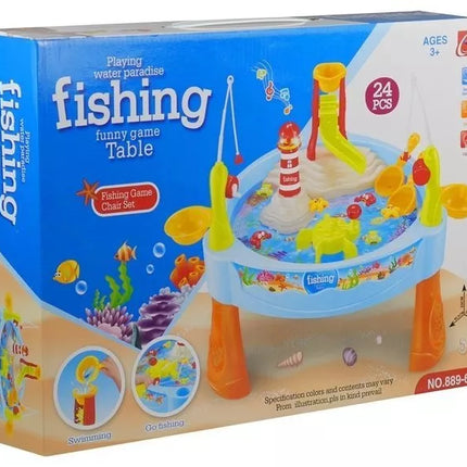 Spalvingas žvejybos staliukas su meškerėmis vaikams