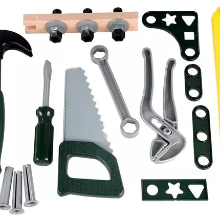 Mažojo meistro rinkinio dėžutė, plaktukas, pjūklas, įrankiai