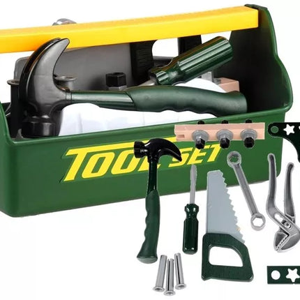 Mažojo meistro rinkinio dėžutė, plaktukas, pjūklas, įrankiai