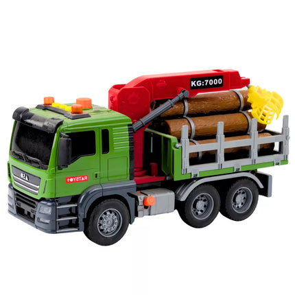 Sunkvežimis medienos gabenimas Kranas Rąstai Mediena Šviesos Garsai