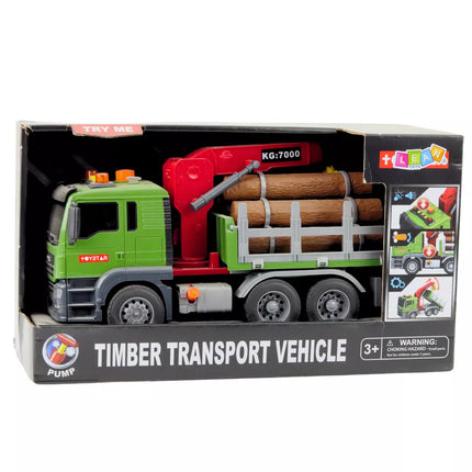 Sunkvežimis medienos gabenimas Kranas Rąstai Mediena Šviesos Garsai