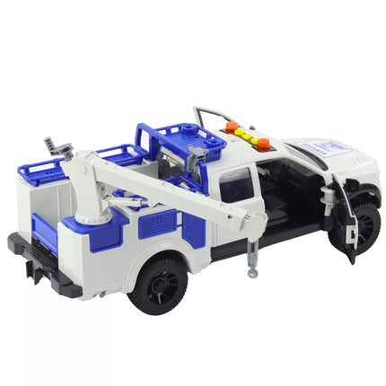 Techninės pagalbos sunkvežimis su kranu, šviesomis ir garsais, baltas, 1:12