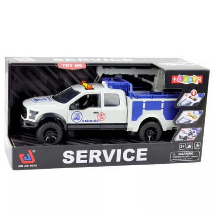 Techninės pagalbos sunkvežimis su kranu, šviesomis ir garsais, baltas, 1:12