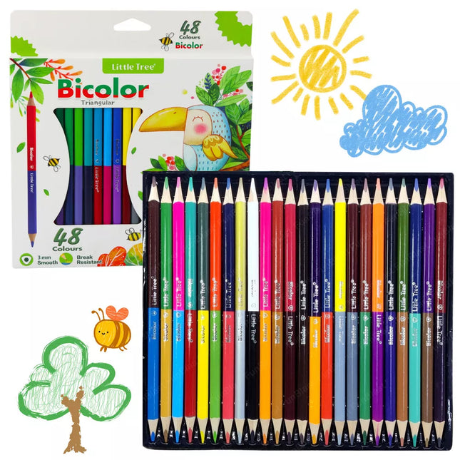 Dvipusių spalvotų trikampių kreidelių rinkinys mokyklai, 48 spalvos