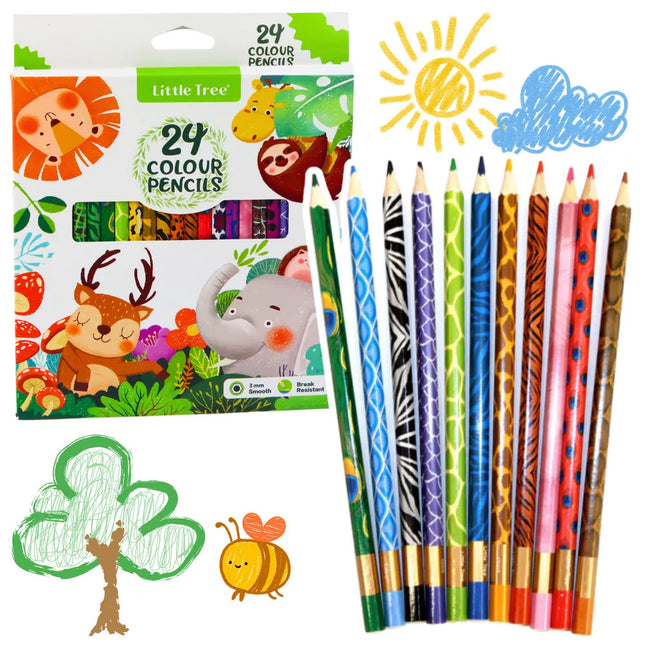 24 spalvotų medinių mokyklinių pieštukų rinkinys