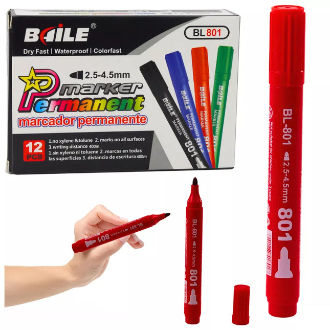 Permanentinis žymeklis, atsparus vandeniui, raudonas, 2,5–4,5 mm