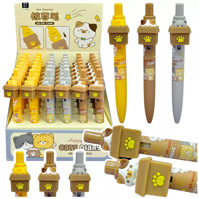 Katės formos gelinis rašiklis dėžutėje, mėlynas rašalas, 0,5 mm