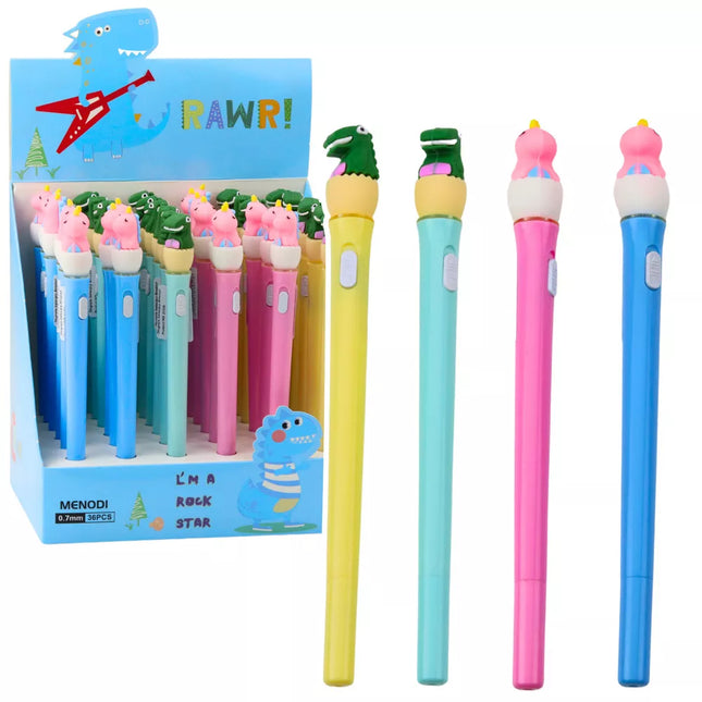 Šviečiantis dinozauro tušinukas su kiaušinio mėlynumo rašalu 0,7 mm, įvairių spalvų